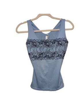 Flexees Maidenform Blue Lace Panel Tank Top M Nylon Blend